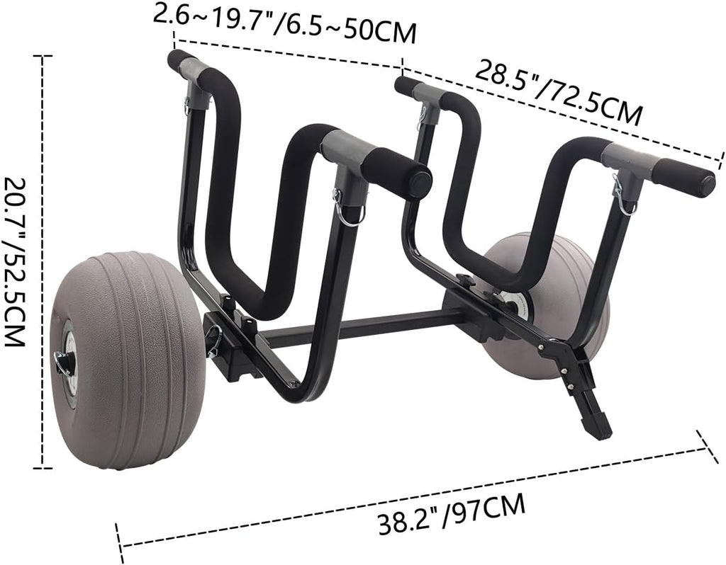 Kayak Cart, Detachable Kayak Dolly Cart Paddle Board Cart with 11' Balloon Wheels for All Terrain