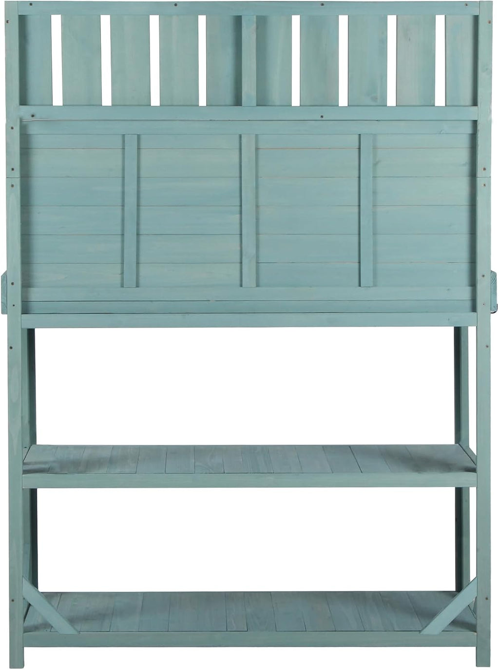 Farmhouse Potting Bench Table with Storage, Outdoor Gardening Tables with Storage Shelves and Side Hooks, Wood Potting Tables for Outside, Garden, Patio, Backyard, Easy Assembly, Green