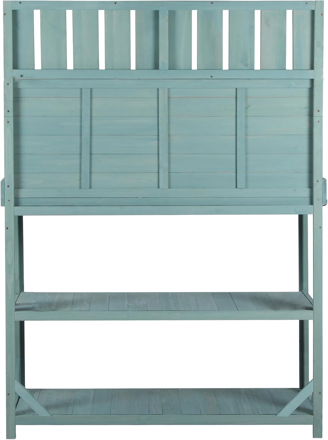 Farmhouse Potting Bench Table with Storage, Outdoor Gardening Tables with Storage Shelves and Side Hooks, Wood Potting Tables for Outside, Garden, Patio, Backyard, Easy Assembly, Green