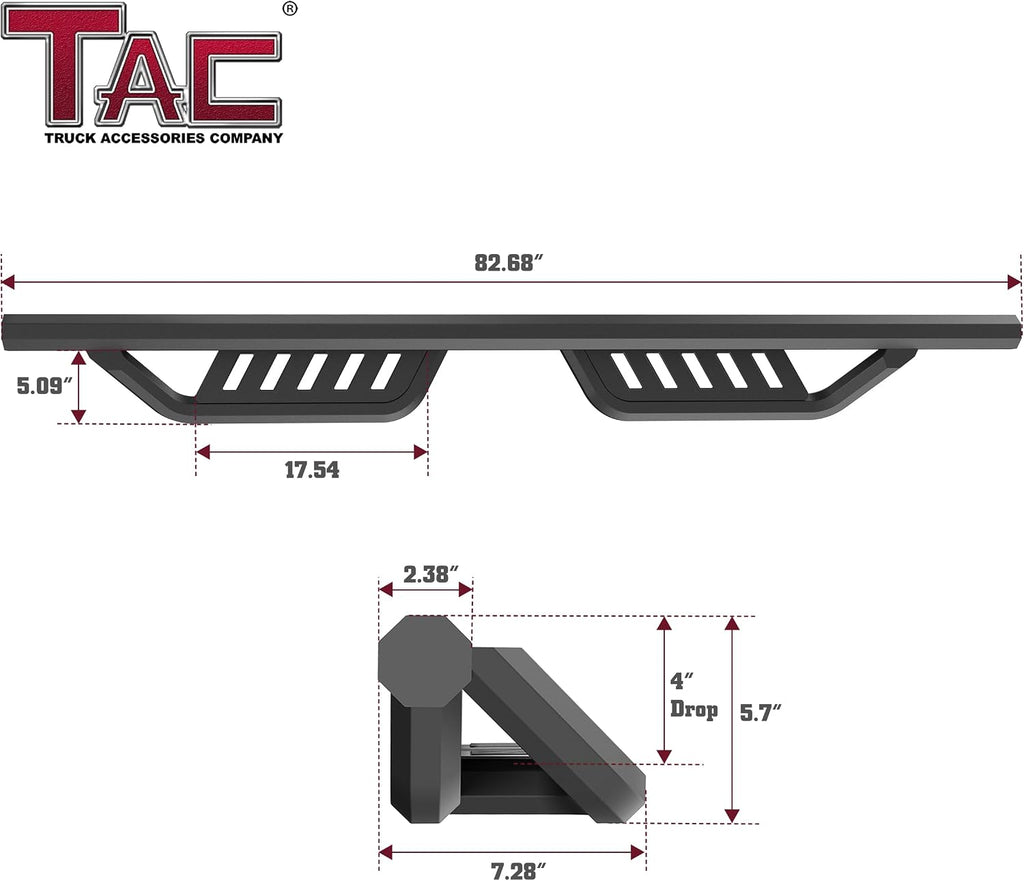 TAC Gen5 Running Boards Compatible with 2015-2026 F150 Supercrew Cab| 2022-2026 F150 Lightning EV| 2017-2026 Super Duty Crew Cab| 4' Drop Side Steps Nerf Bars| Pickup Truck| Fine Texture Black (2pcs)