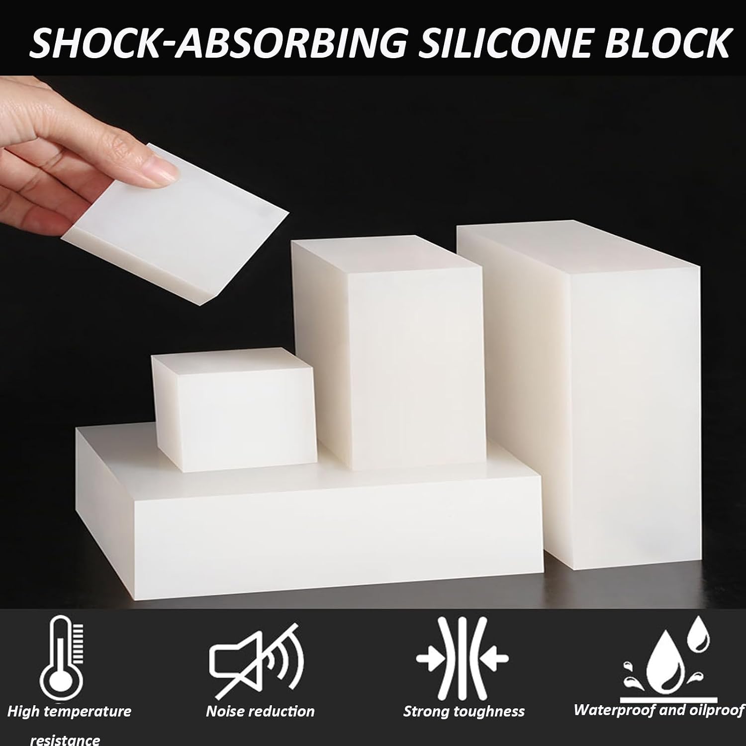 1-Pack White Silicone Cushion Pad 300mm x 300mm Thickness 12mm to 50mm Shock-Absorbing, Non-Slip Rubber Pad for Furniture, Machines, Electronics,50mm