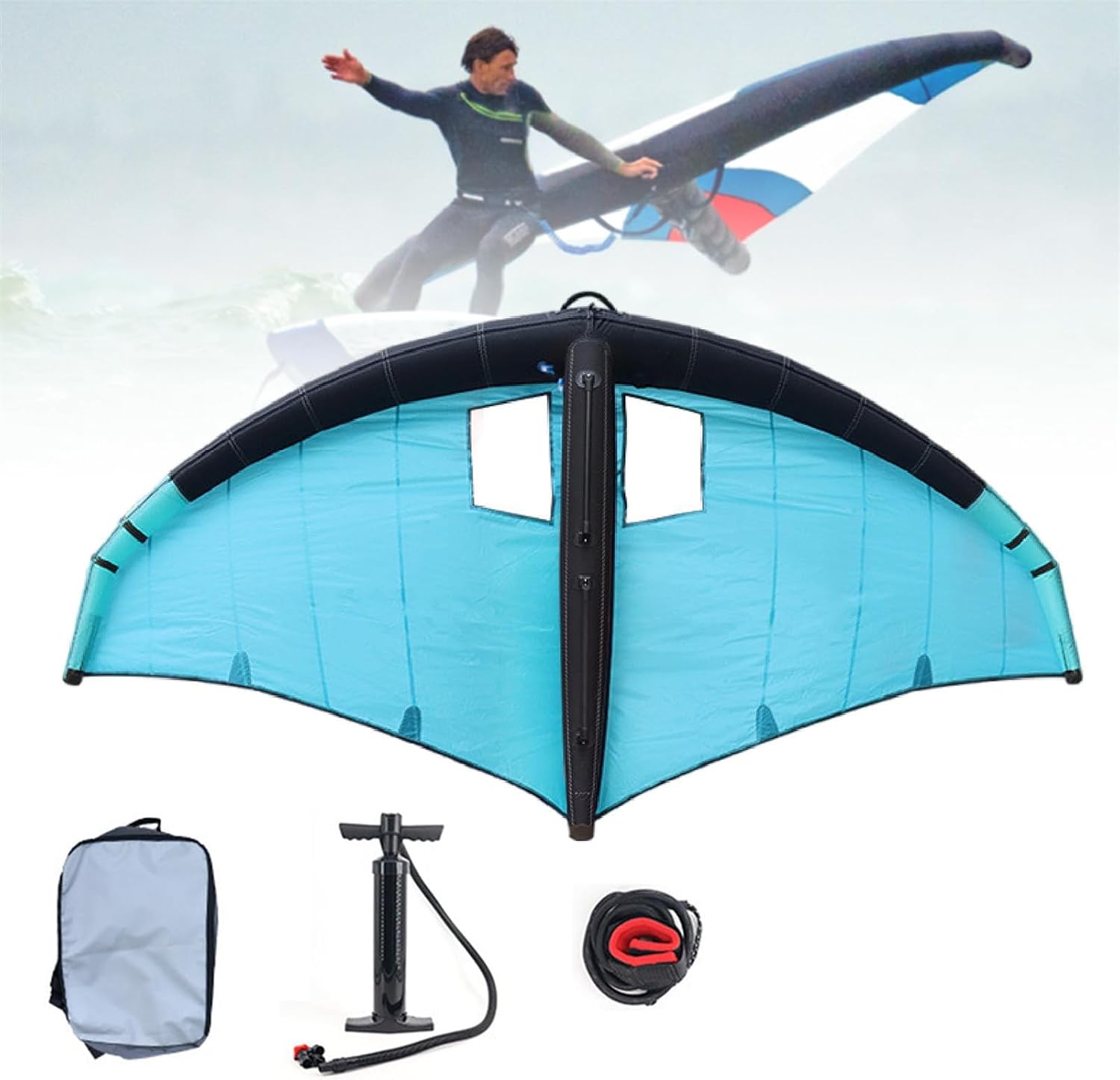 Inflatable Surf Wing with Pump, Wing Foil Kite for Paddle Board and Hydrofoil, Portable Windsurfing Wing for Outdoor Water Fun