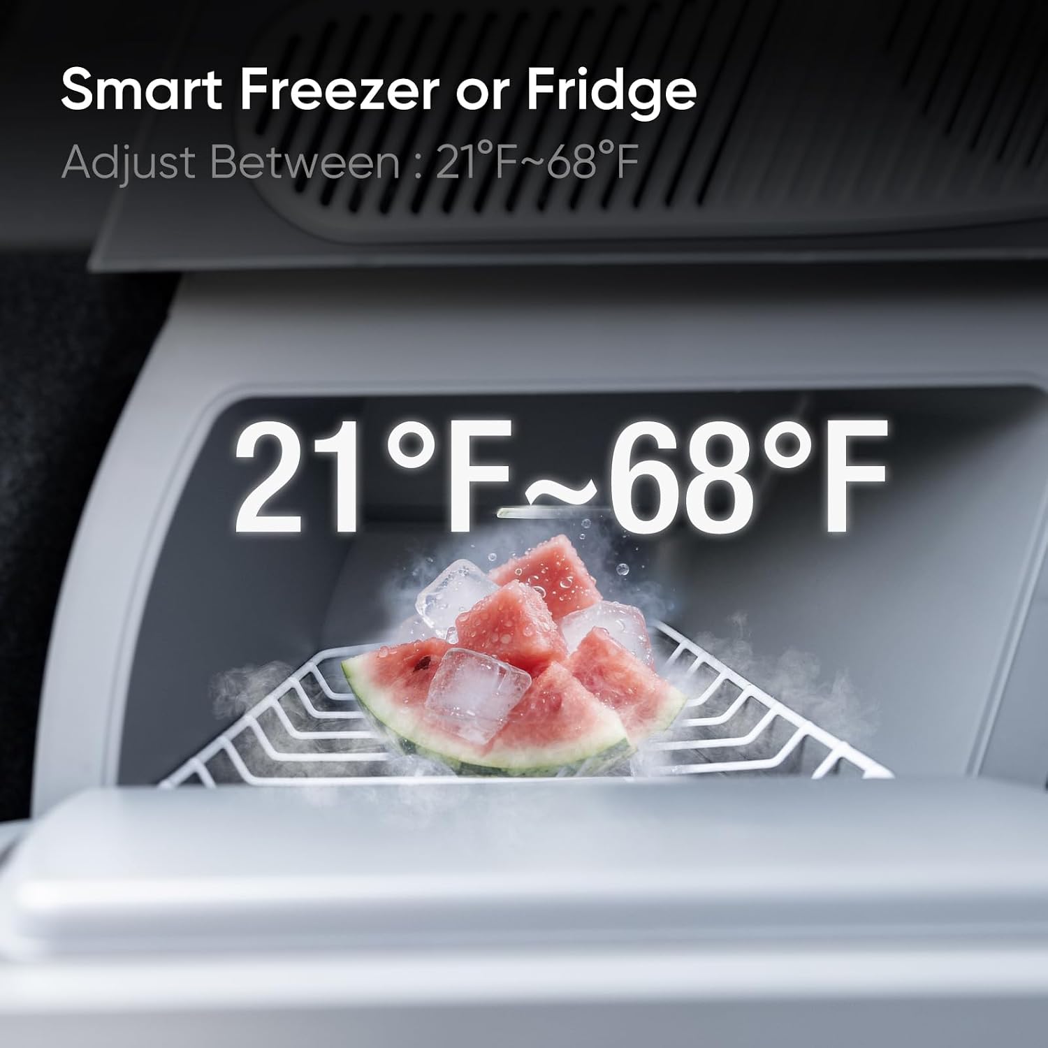 Tesla Model Y Car Refrigerator 2020-2024 (5-Seater Only) | 16.9Qt Fridge Hidden Trunk-Side Install,21.2°F Cooling with Knob & APP Control, 3-Mode Adjustable Chill,Ultra-Low Power for Camping & Travel