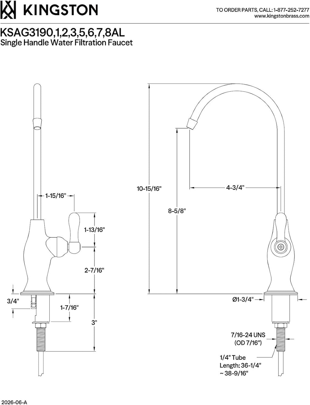 Kingston Brass KSAG3190AL Restoration Reverse Osmosis System Filtration Water Air Gap Faucet, Matte Black