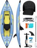 OCEANBROAD Inflatable Sit-in Kayak(NO HIN), 1 Person/2 Person Blow Up Kayak for Adults with Paddle, Kayak Seat, Pedal, Hand Pump and Bag, Blue/Sky Blue