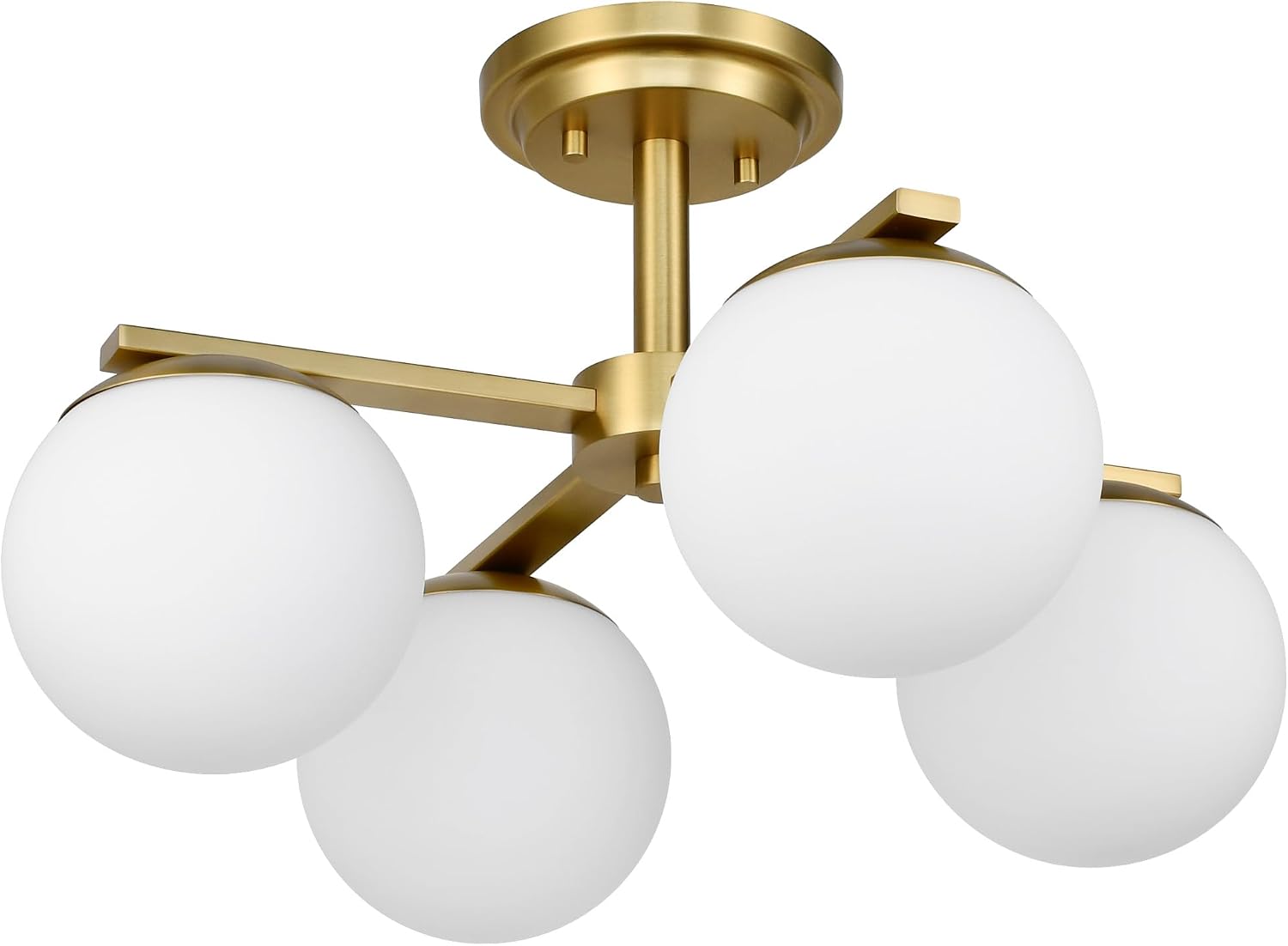 Aged Brass Semi Flush Mount Ceiling Light, 4-Ligh Modern Kitchen Lighting Fixtures with Globe Glass Shade, Hallway Light Fixtures Ceiling Mount for Dining Room, Living Room, Bedroom, Foyer