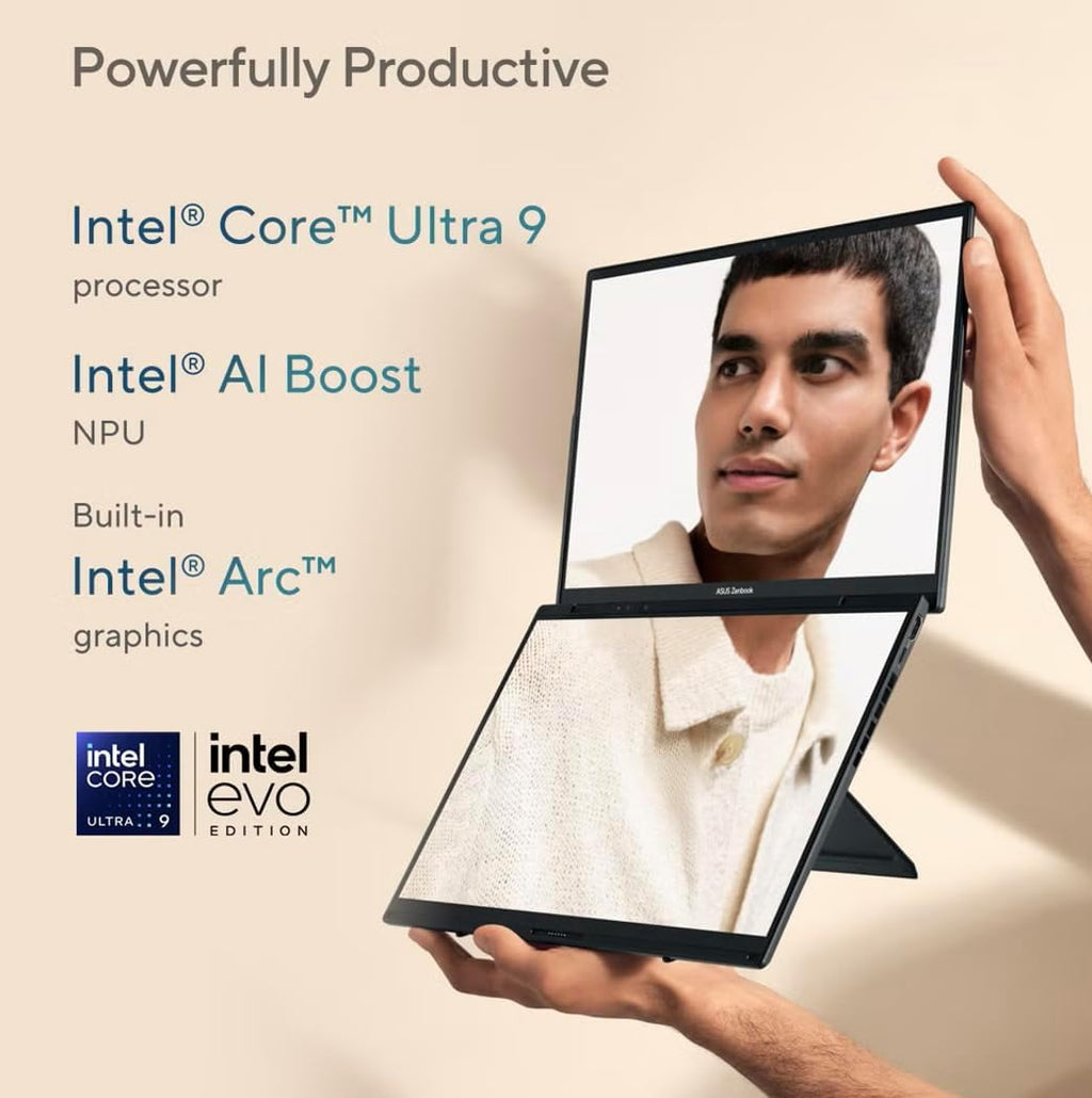 ASUS Zenbook Duo ux8406 AI Powered 2-in-1 Laptop 14.0' Touchscreen OLED 3K 120Hz Display (Intel Ultra 9-285H, 32GB LPDDR5X, 2TB PCIe SSD, Active Pen, Backlit KB, Win 11 Home) w/DKZ USB Port Expander