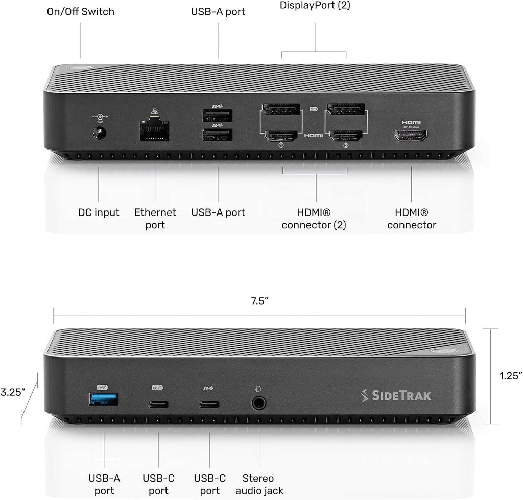 SideTrak 4K Docking Station | 13 Port High-Speed USB C Dock | Laptop Docking Station Dual Monitor/Triple Monitor | 100W Power Delivery | Compatible with Windows, Mac, Chrome