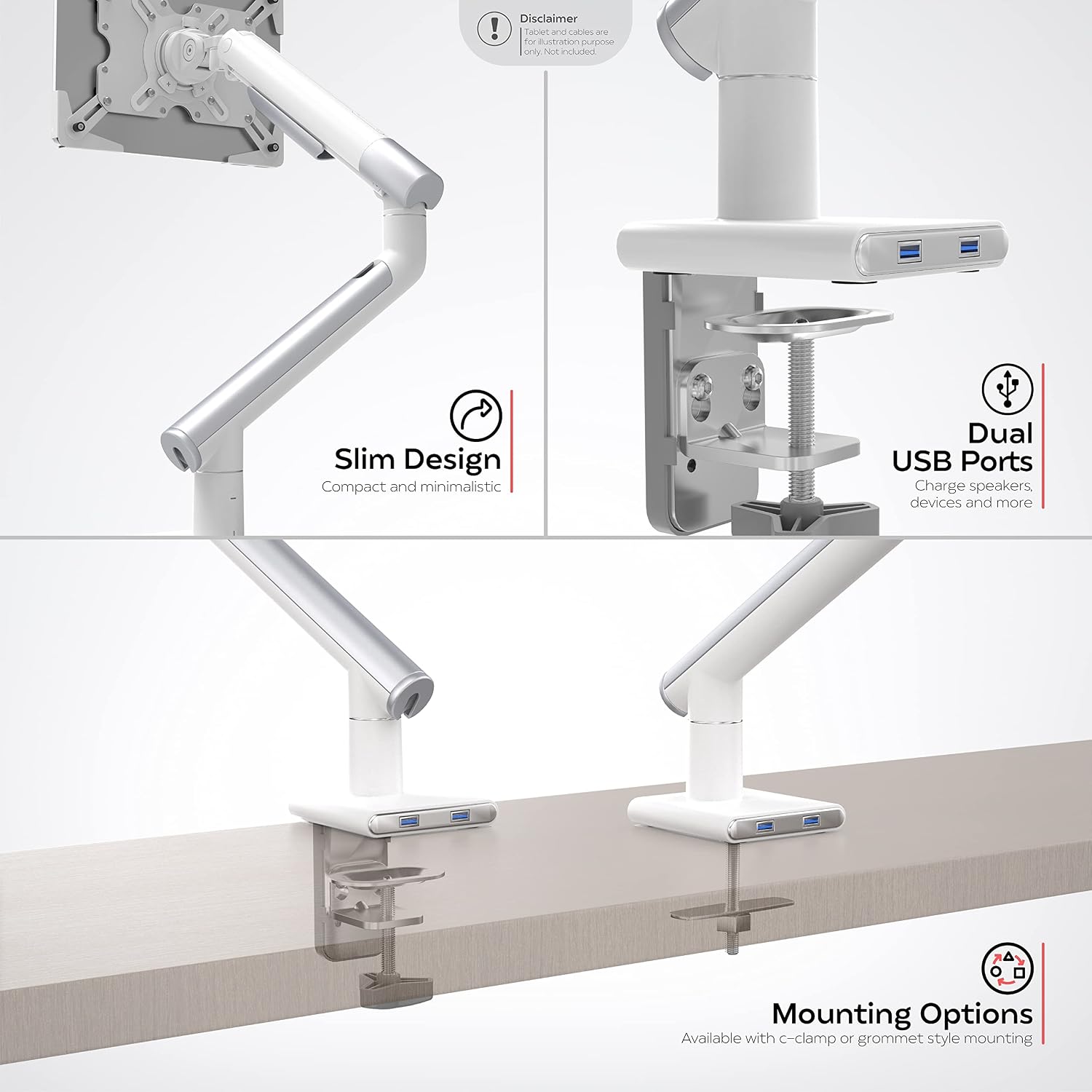 CTA Digital Tablet Arm Clamp Mount for Desks with Anti-Theft Security for iPad 10.2 Series - iPad Air 3 - & iPad Pro 10.5 - White (PAD-SSMAE)