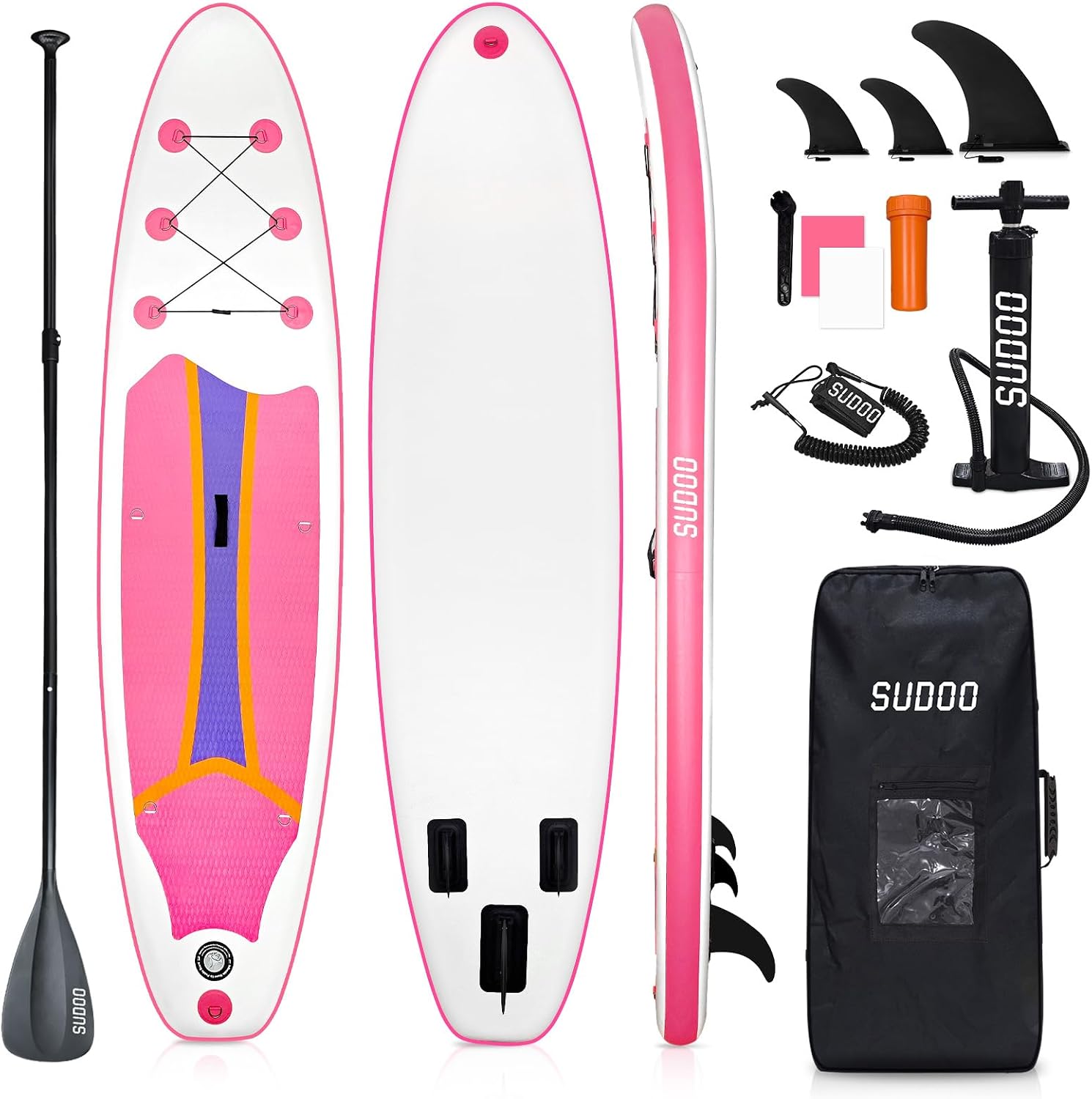 SUDOO Inflatable Stand Up Paddle Board 10'/ 10'6' SUP with 450LB Weight Capacity Adjustable Paddle Wide Stable Non Slip EVA Deck Complete Accessories for Adults Beginners Youth Outdoor Water Sports