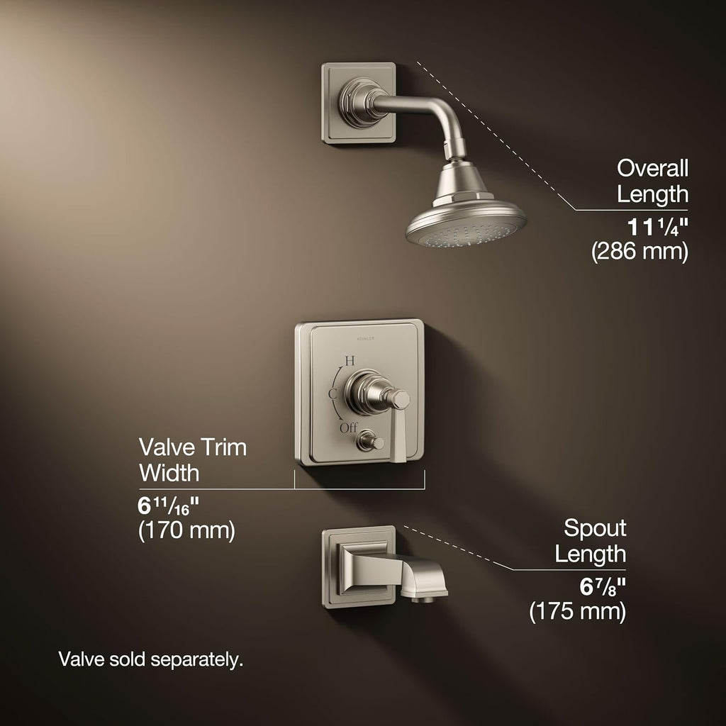 KOHLER K-T13133-4A-BN Pinstripe Pure Rite-Temp Pressure-Balancing Bath and Shower Faucet Trim, Vibrant Brushed Nickel