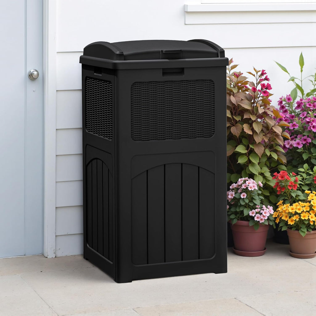 Greesum 2 Pack 33 Package Delivery Box for Outside, Waterproof Resin Garbage Bin with Lid for Hideaway, Deck, Patio, Black