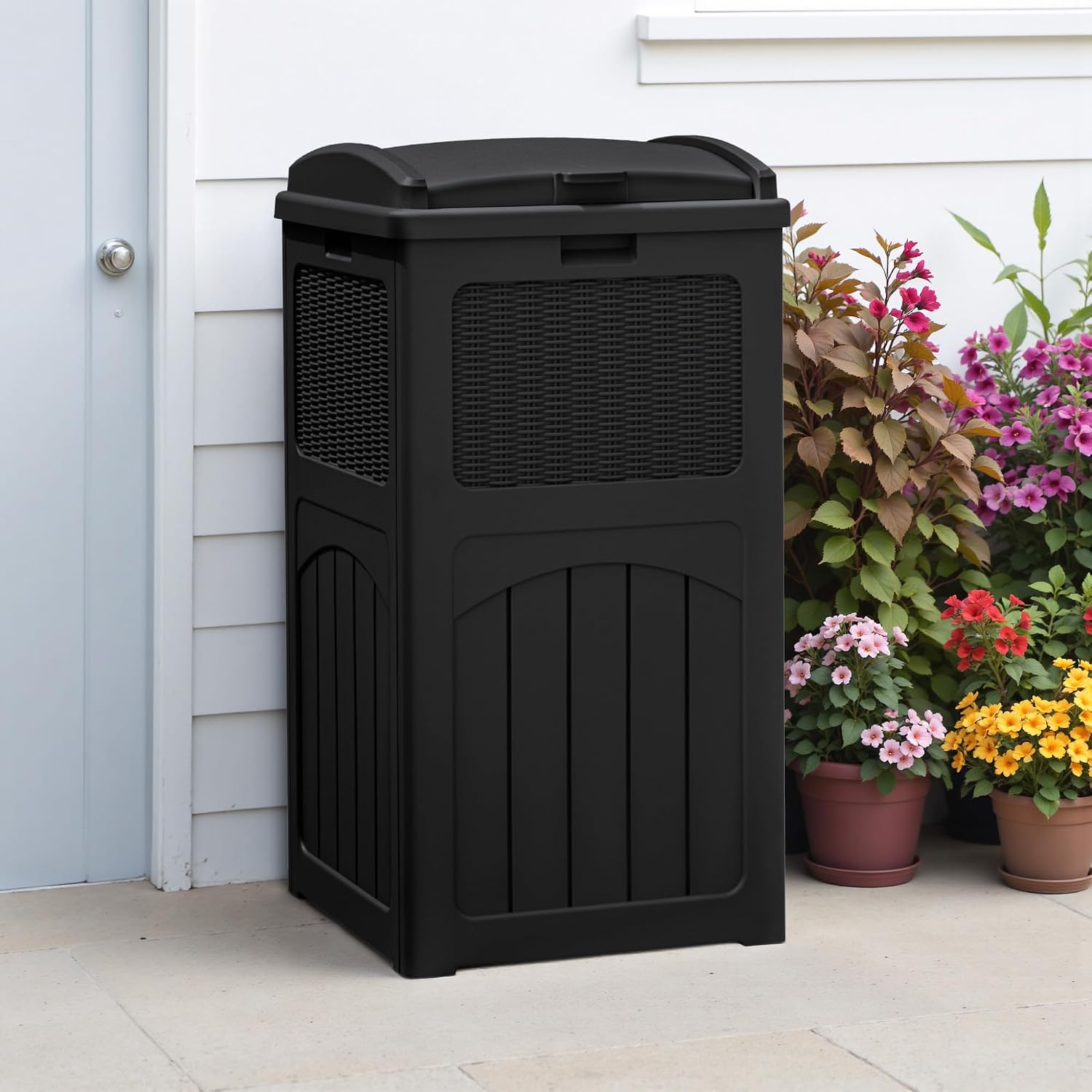 Greesum 2 Pack 33 Package Delivery Box for Outside, Waterproof Resin Garbage Bin with Lid for Hideaway, Deck, Patio, Black