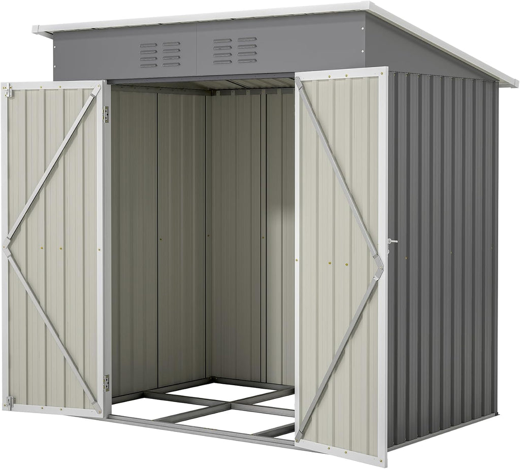 6X4 FT Outdoor Storage Shed, Waterproof Metal Garden Sheds with Lockable Door, Steel Tool Storage Buildings Shed & Outdoor Storage House for Garden, Backyard, Patio, Lawn, Trash Cans(Grey)