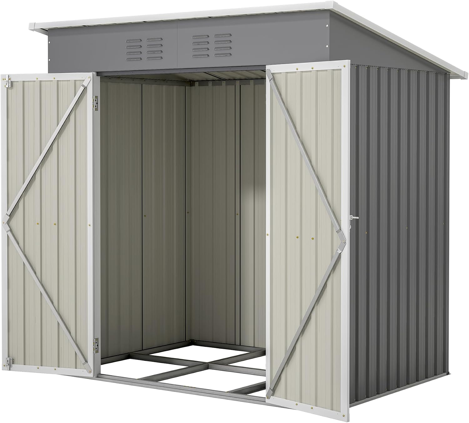 6X4 FT Outdoor Storage Shed, Waterproof Metal Garden Sheds with Lockable Door, Steel Tool Storage Buildings Shed & Outdoor Storage House for Garden, Backyard, Patio, Lawn, Trash Cans(Grey)