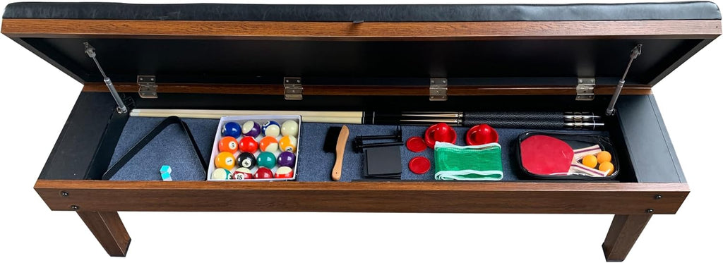 RACK Tuscany 6-Foot Storage Bench (Brown) – Billiard Organizer with Padded Seat