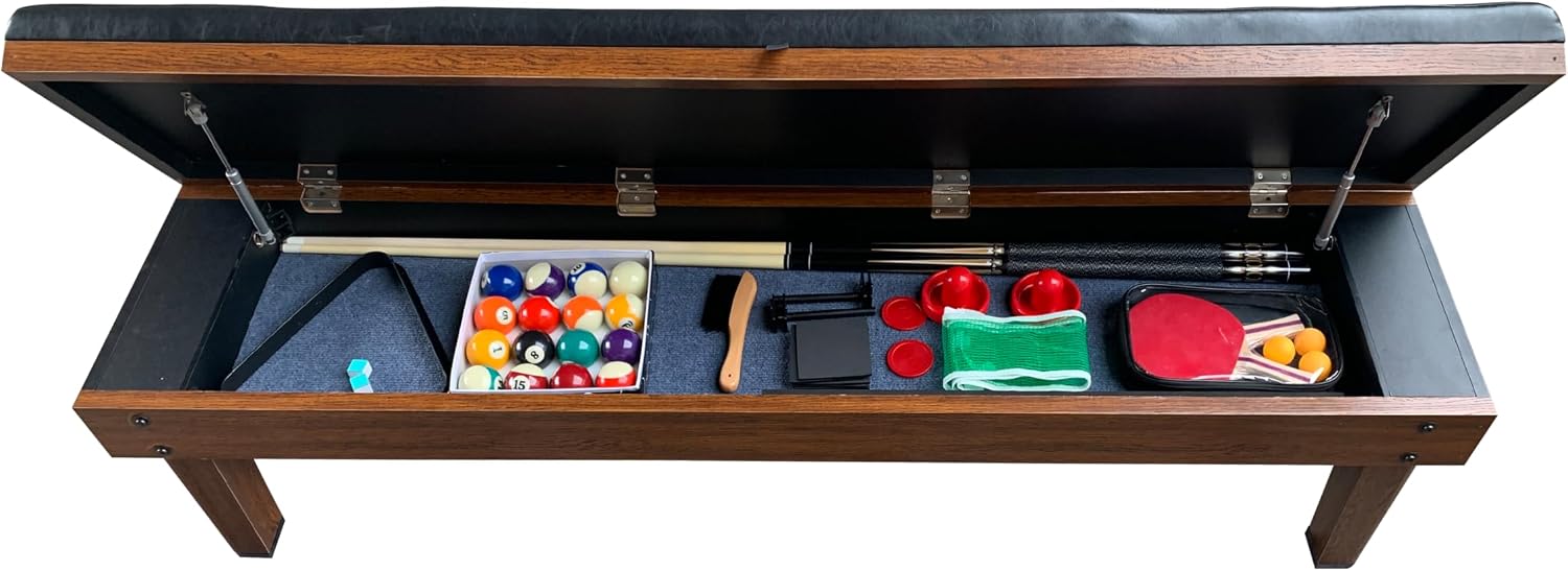 RACK Tuscany 6-Foot Storage Bench (Brown) – Billiard Organizer with Padded Seat