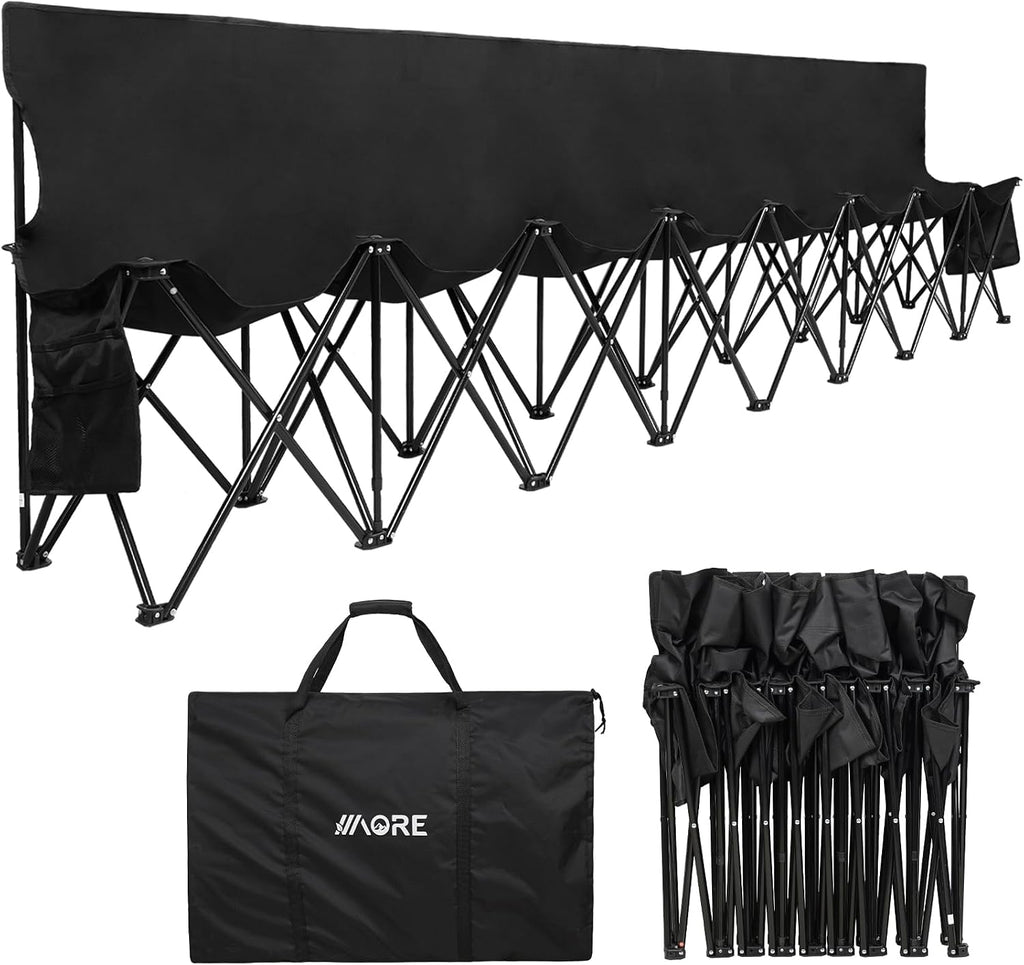 1MORE Soccer Bench - Portable Folding Team Bench, 8 Seats Foldable Sideline Benches, Soccer Chair with Bag & Backrest, Adult Team Chair for Football Camp Sport Events Outdoor Seating.Black