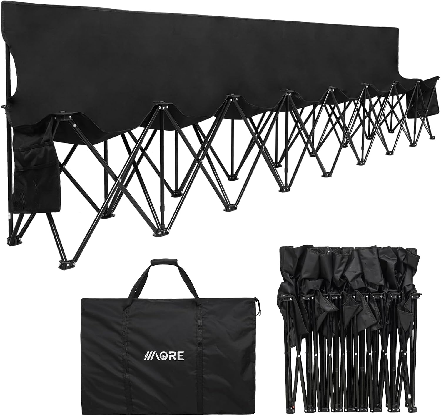 1MORE Soccer Bench - Portable Folding Team Bench, 8 Seats Foldable Sideline Benches, Soccer Chair with Bag & Backrest, Adult Team Chair for Football Camp Sport Events Outdoor Seating.Black