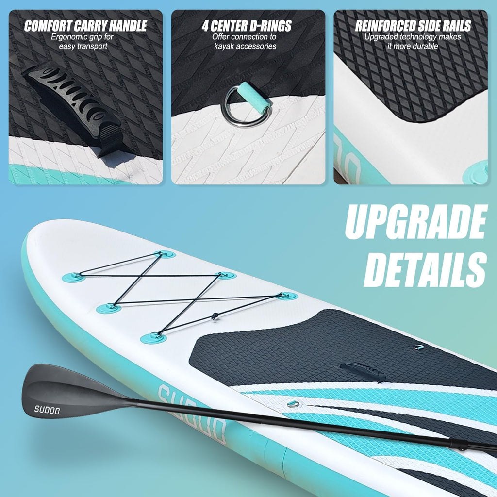 SUDOO Inflatable Stand Up Paddle Board 10'/ 10'6' SUP with 450LB Weight Capacity Adjustable Paddle Wide Stable Non Slip EVA Deck Complete Accessories for Adults Beginners Youth Outdoor Water Sports