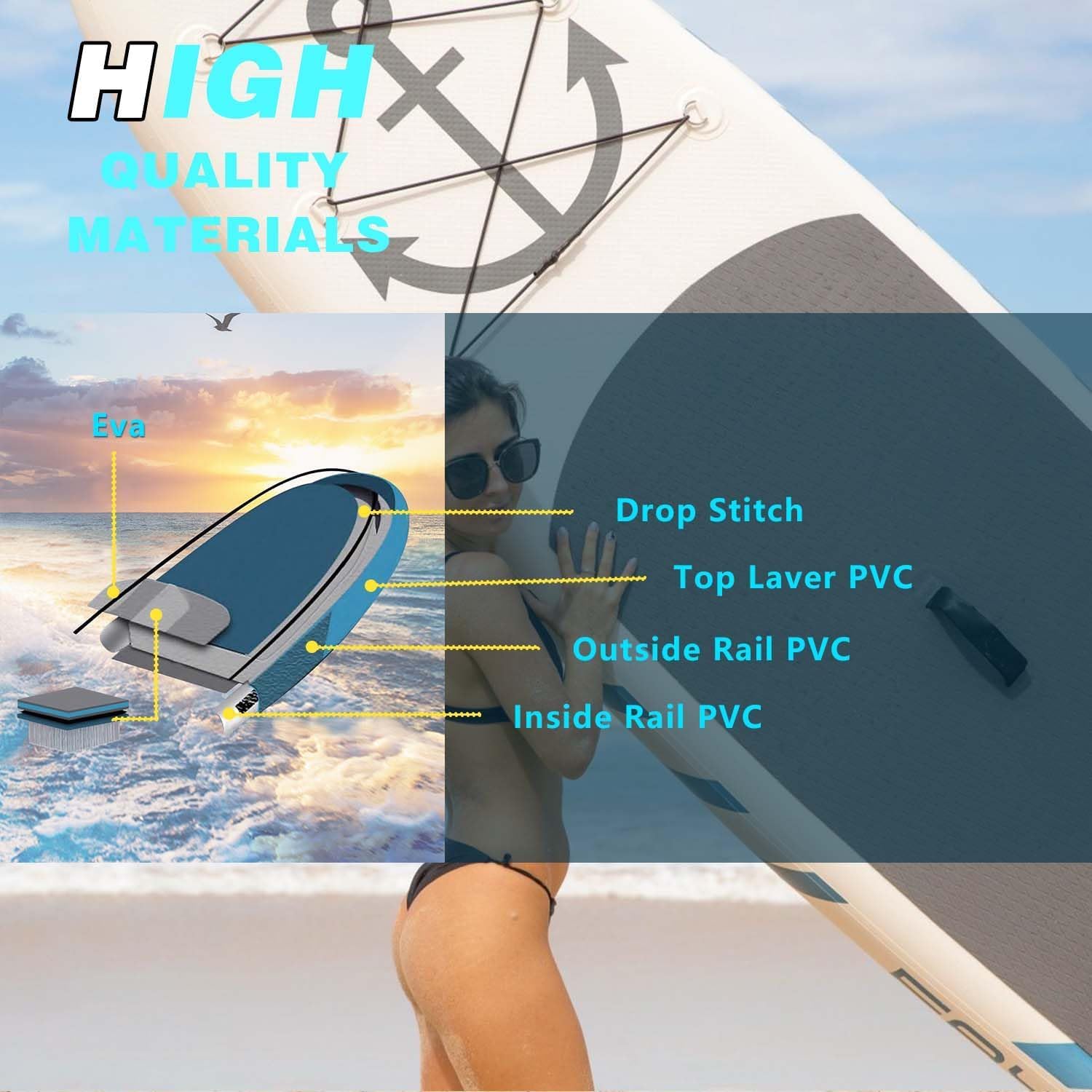 Inflatable Paddle Board,Stand Up Paddle Board,Anti-Slip EVA Deck,Complete SUP Accessories for All Skill Levels,Widened Paddleboard Equipped with Removable Fin, Hand Pump