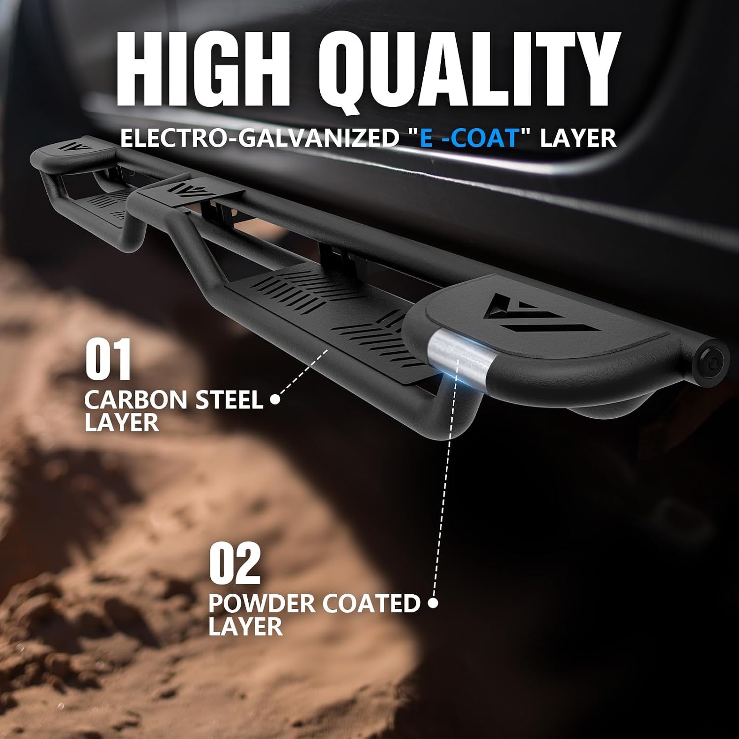 YZONA Running Boards Crew Cab Compatible with 2009-2014 Ford F150 F-150 SuperCrew Cab Super Duty Side Steps, Three Raised Steps Design Side Rail Nerf Bar Rock Sliders (4 Full Size Doors)