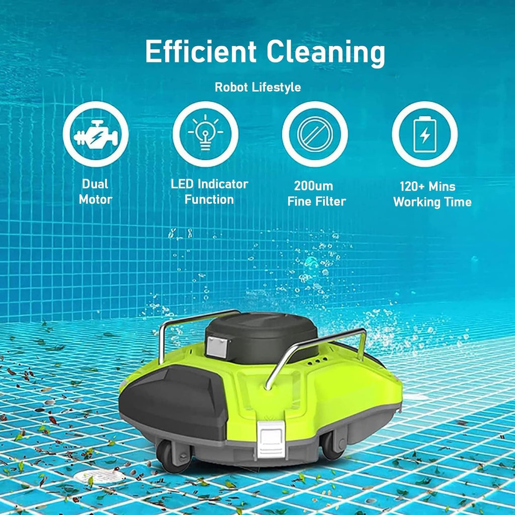 Cordless Robotic Pool Cleaner, Pool Robot Cleaner Cleaning Equipment Automatic 2-Hour Working Time 5000mah High Suction Power Self-Parking Suitable for Above Ground Pools
