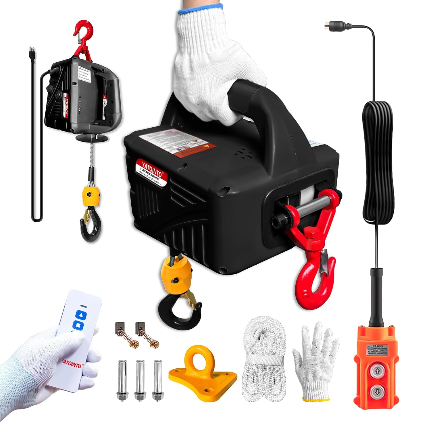 3-in-1 Electric Hoist 110 Volt,1100LBS Portable Electric Winch with Manual/Cable/Wireless Remote Control for Garage, Warehouse, Factory Lifting Towing
