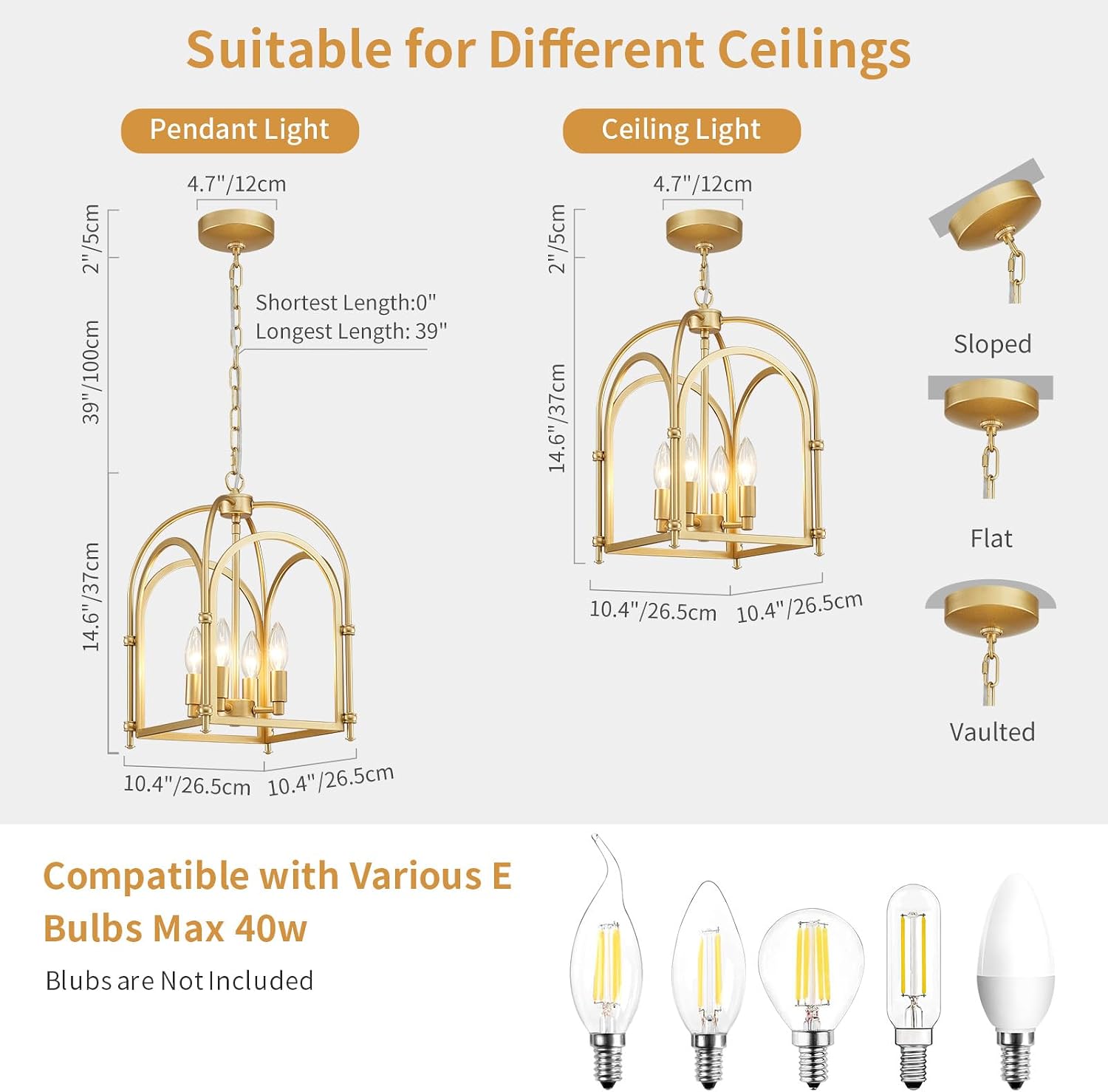 4-Light Gold Chandelier, Modern Farmhouse Lantern Chandelier with Rustic Cage Hanging Pendant Light Fixture for Kitchen Island Bedroom Living Room Entryway Foyer, Dining Room Light Fixtures Over Table