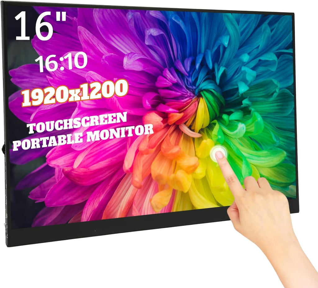 Bewinner 16in Portable Touchscreen Monitor, 1920x1200 60Hz HD Laptop Monitor, Gaming Monitor Travel Monitor with Dual USB C for Switch, for for PC Tablet