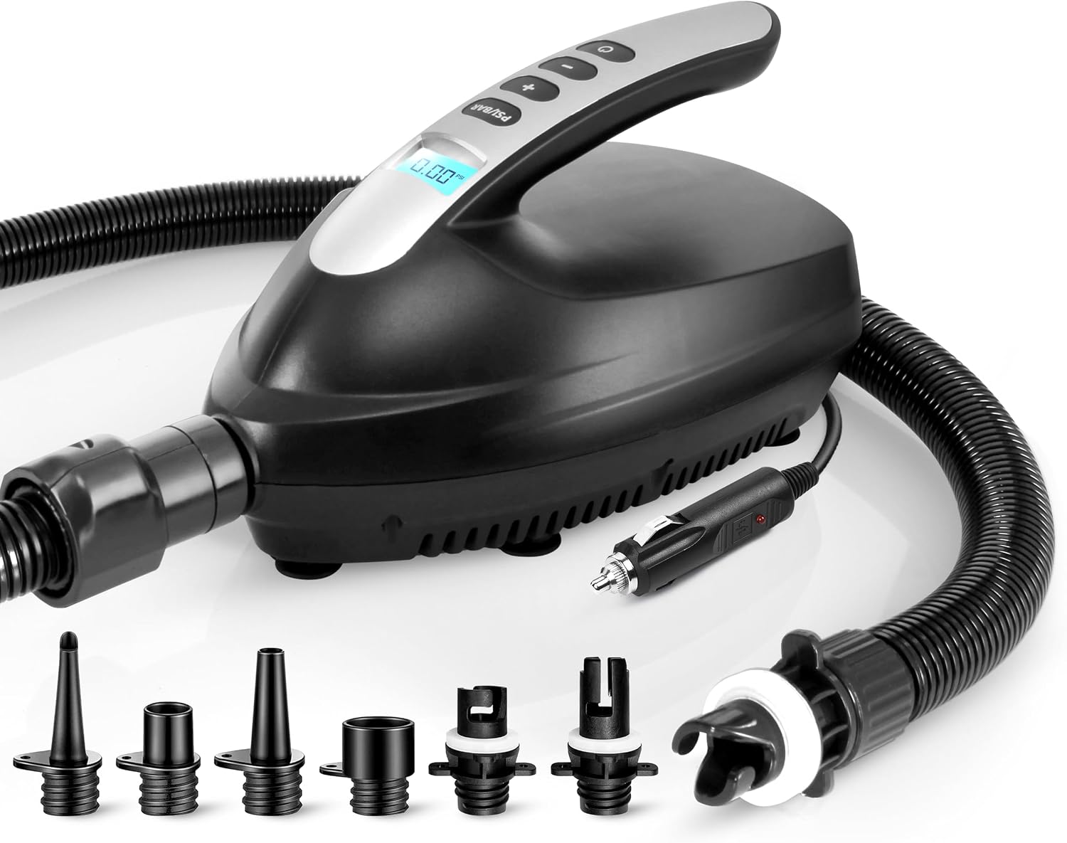 SereneLife Inflatable Stand Up Paddle Board (6 Inches Thick) & Serene Life Digital Electric Air Pump Compressor - 110W 12 Volt Quick Air Inflator w/LCD, 0-16 Adjustable PSI