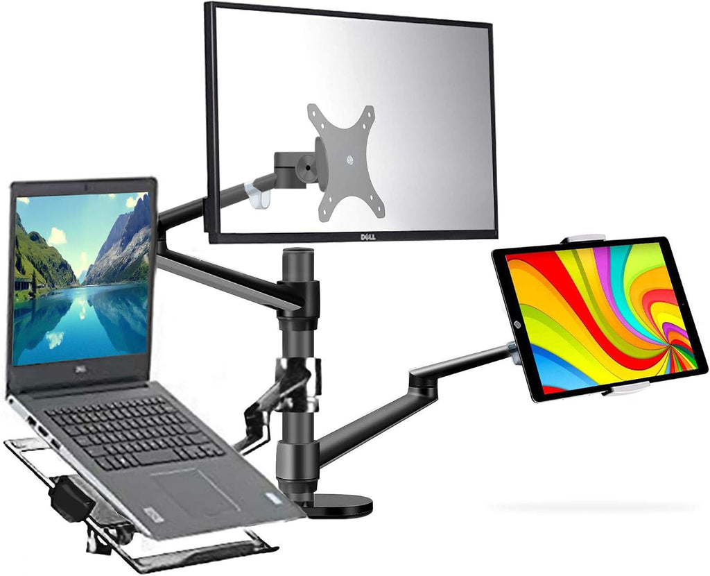 4 arm Height Adjustable Desk Bed Holder Mount Stand for 10 to 17 inch Laptop and Double Monitor(11-27 inc),Compatible with MacBook,Ipad Pro Ipad Air,IPad Mini, Tablets 9 to 13 inch (CHROME SILVER)