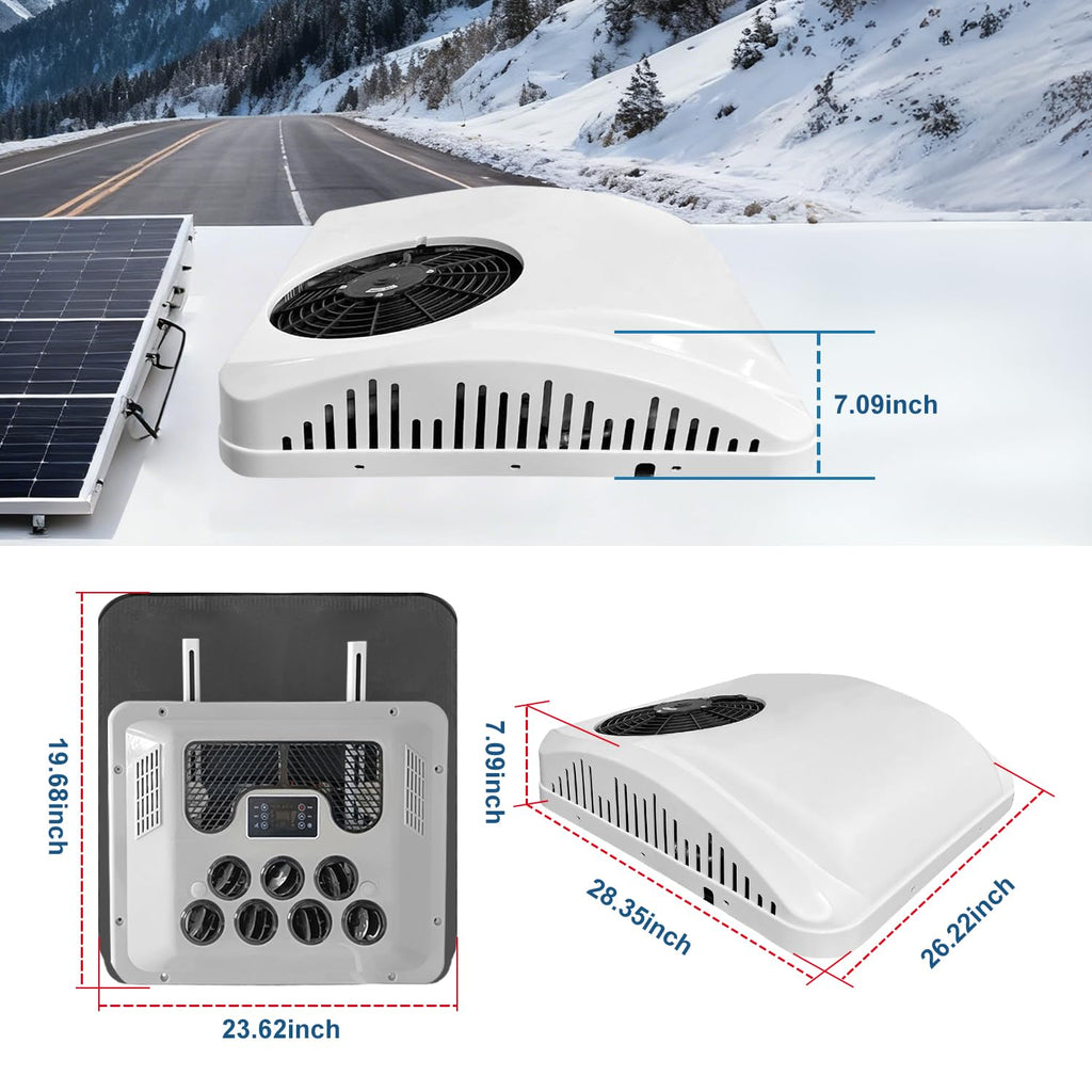 24V dc Truck Camper Van Air Conditioner 9000BTU Universal 24 Volt Electric RV Automotive Split Air Conditioning ac Unit for semi trucks RV Motorhome Crane Tractor (White - rv ac)