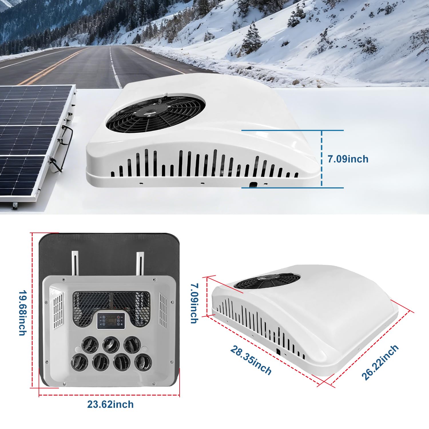 24V dc Truck Camper Van Air Conditioner 9000BTU Universal 24 Volt Electric RV Automotive Split Air Conditioning ac Unit for semi trucks RV Motorhome Crane Tractor (White - rv ac)