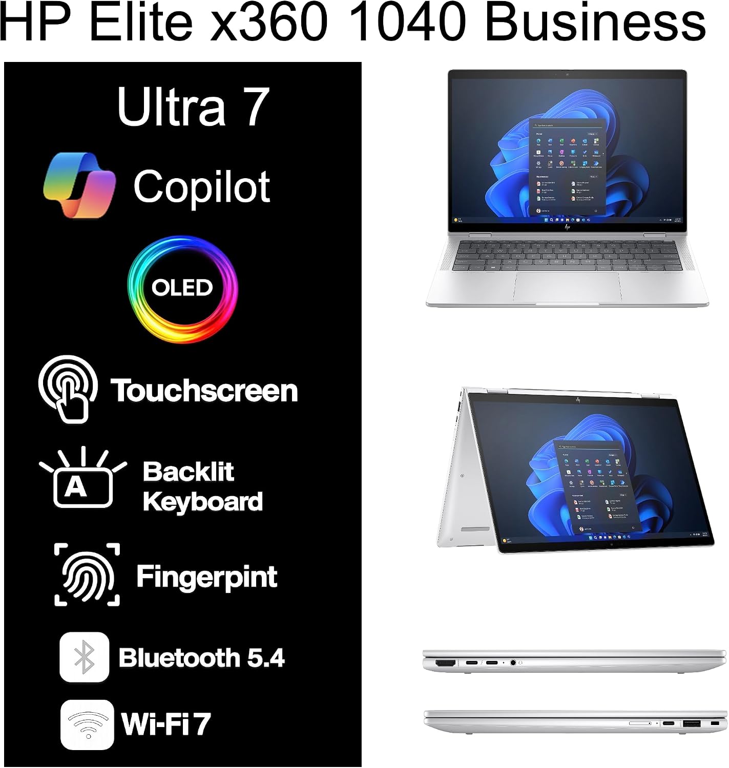 HP Elite x360 1040 2-in-1 Business AI Laptop 14.0' Touchscreen OLED 2.8K Display (Intel Ultra 7-155H, 32GB LPDDR5X, 1TB SSD, Active Pen, Copilot, Backlit KB, FP, 2 Thunderbolt 4, Win 11 Pro)