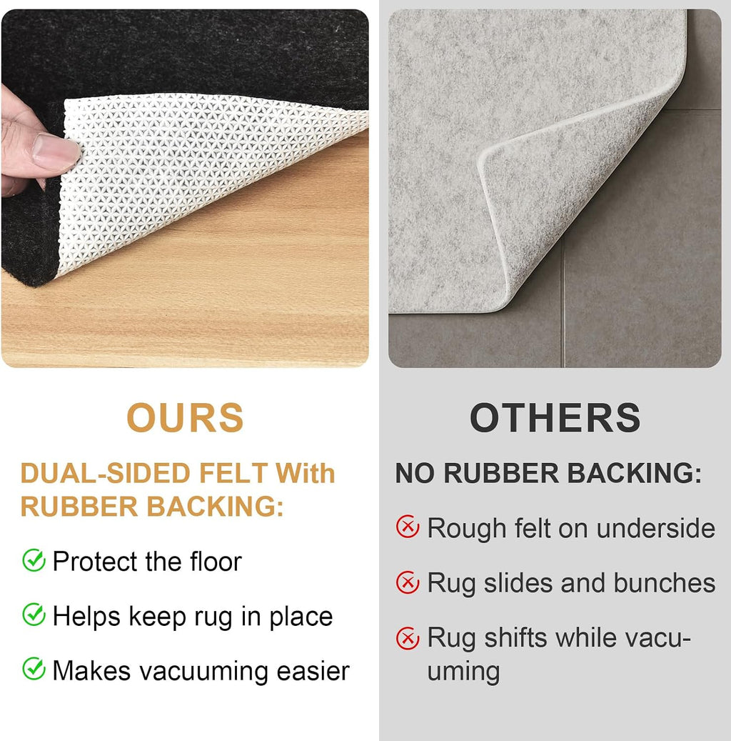 Deep Dream Dual Surface 10'x14' Rug Pad, Waterproof 1/8' Thick Felt + Natural Rubber Backing, Non Slip Carpet Gripper for Area Rugs, Protective Cushioned Pads for All Floors