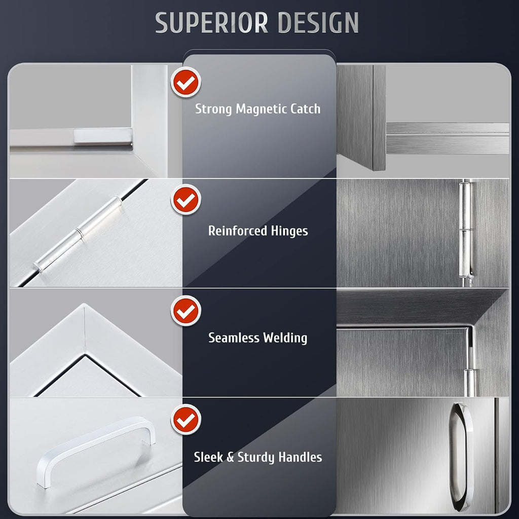 CO-Z Outdoor Kitchen Doors, Weatherproof 304 Stainless Steel Built in Single Access Doors for Outside Kitchen Commercial Grilling Grill BBQ Island Barbeque Station Storage Cabinet (17' x 24')