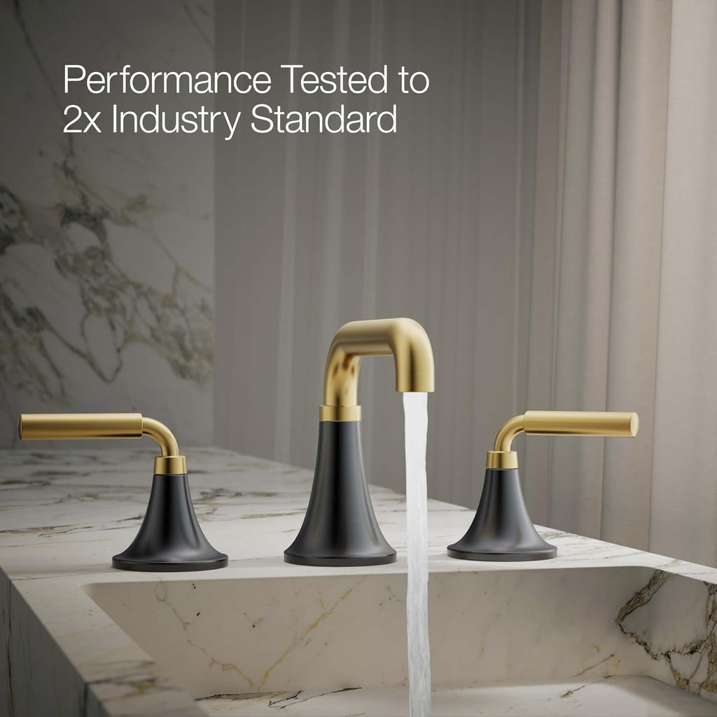 KOHLER 27416-4K-BMB K-27416-4K-BMB Tone Widespread Bathroom Sink Faucet, 1.0 GPM, Vibrant Brushed, Matte Black Moderne Brass