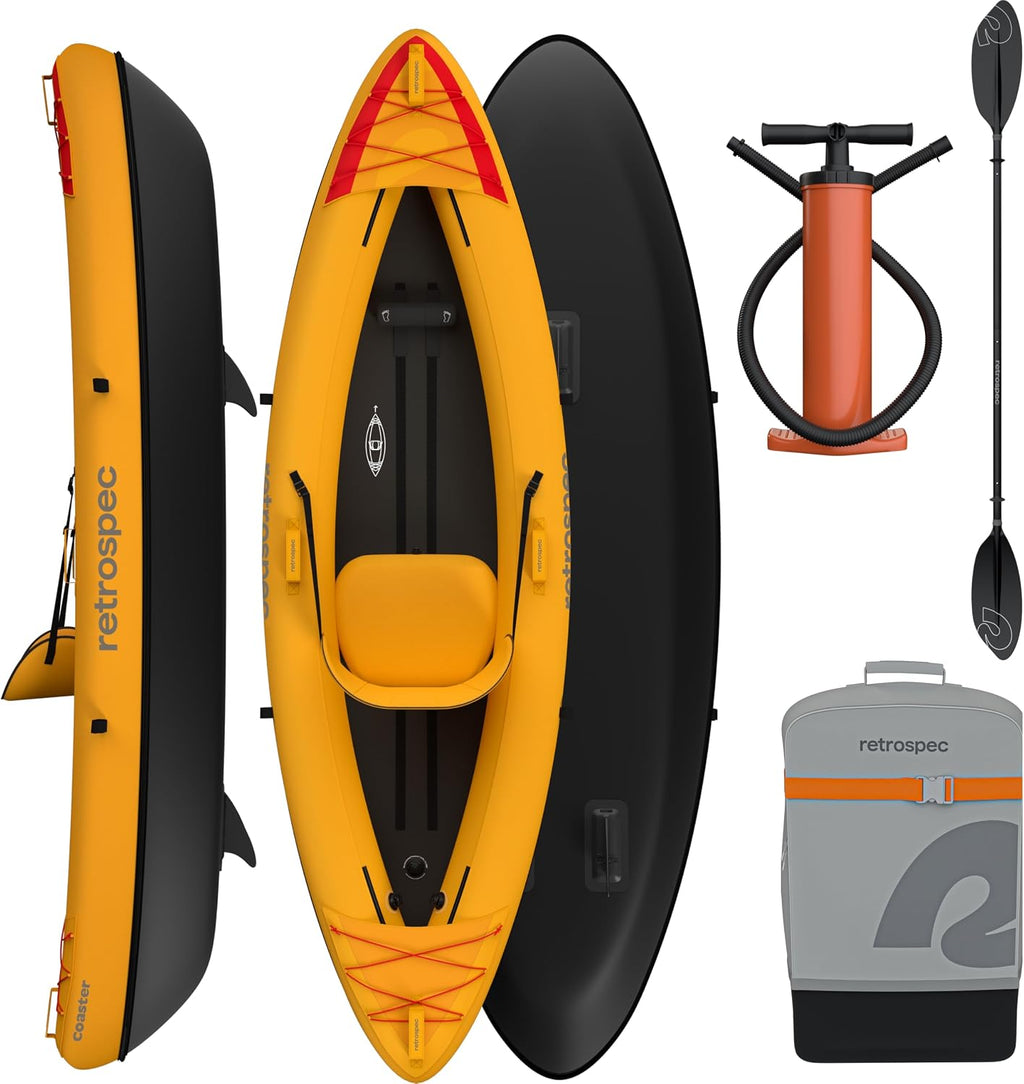 Retrospec Coaster Single & Tandem Inflatable Kayak for Adults - Blow Up Kayak, 220 & 440lb Capacity, Portable Lightweight Kayak with Paddle, Pump & Carry Bag