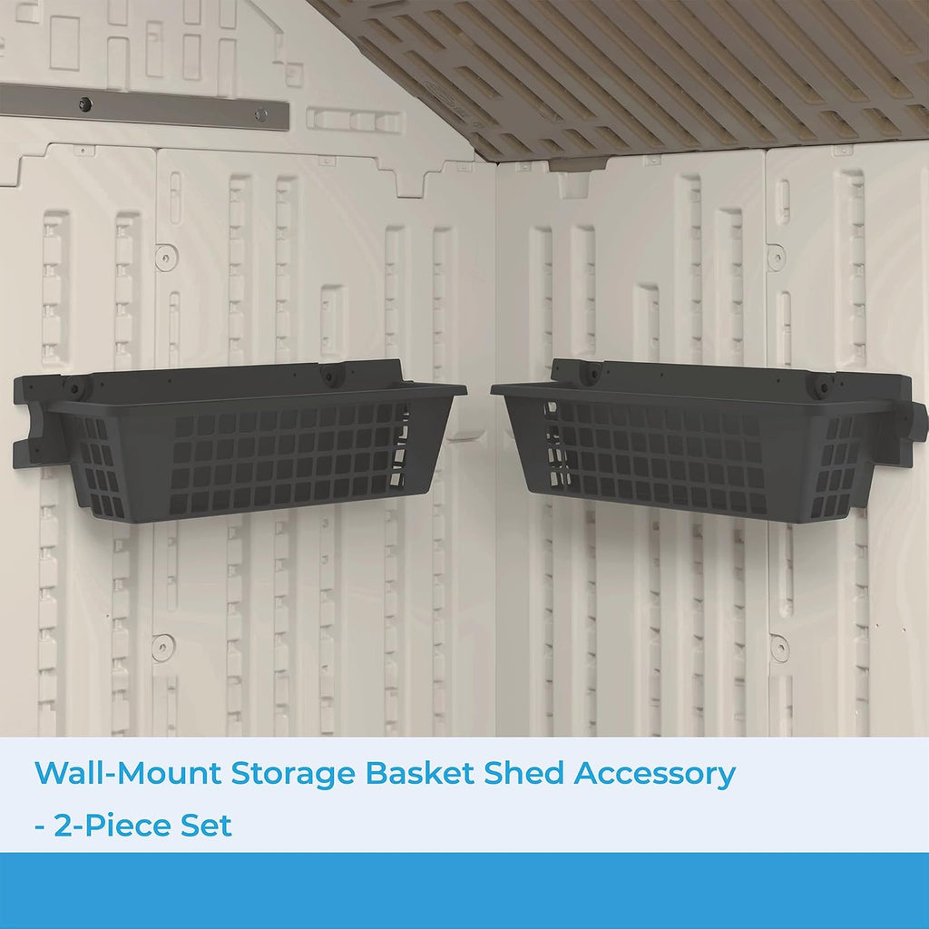 Suncast BMS2500 53 x 31.5 x 45.5 Inch Horizontal Resin Outdoor Storage Shed Bundled with 2 Pack BMSBSKT2PK 25 x 7.25 Inch Basket Accessory, Black