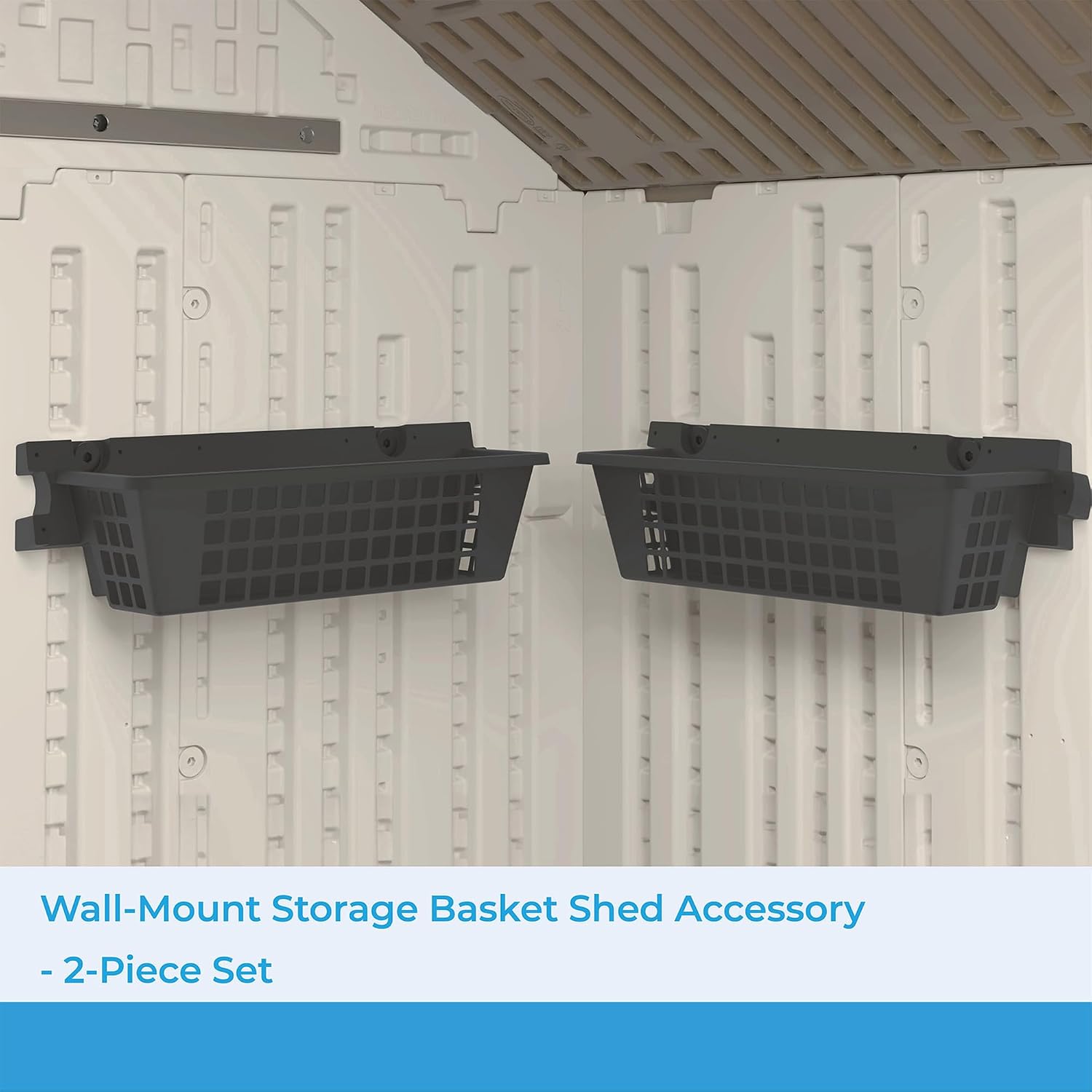 Suncast 6 Pack Accessory Baskets, Resin Organizers for Shed, Black, 25' x 7.25' x 7' - Outdoor Storage, 30 lb Weight Capacity, EZ Bolt Wall-Mount