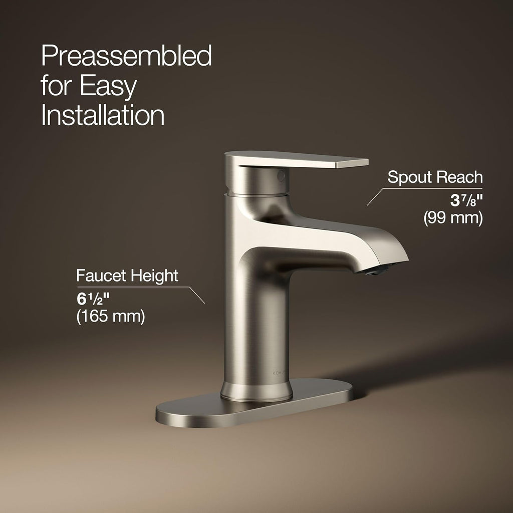 Kohler 97061-4-BN Hint® Single-Handle Bathroom Sink Faucet, 1.2 gpm, Vibrant Brushed Nickel