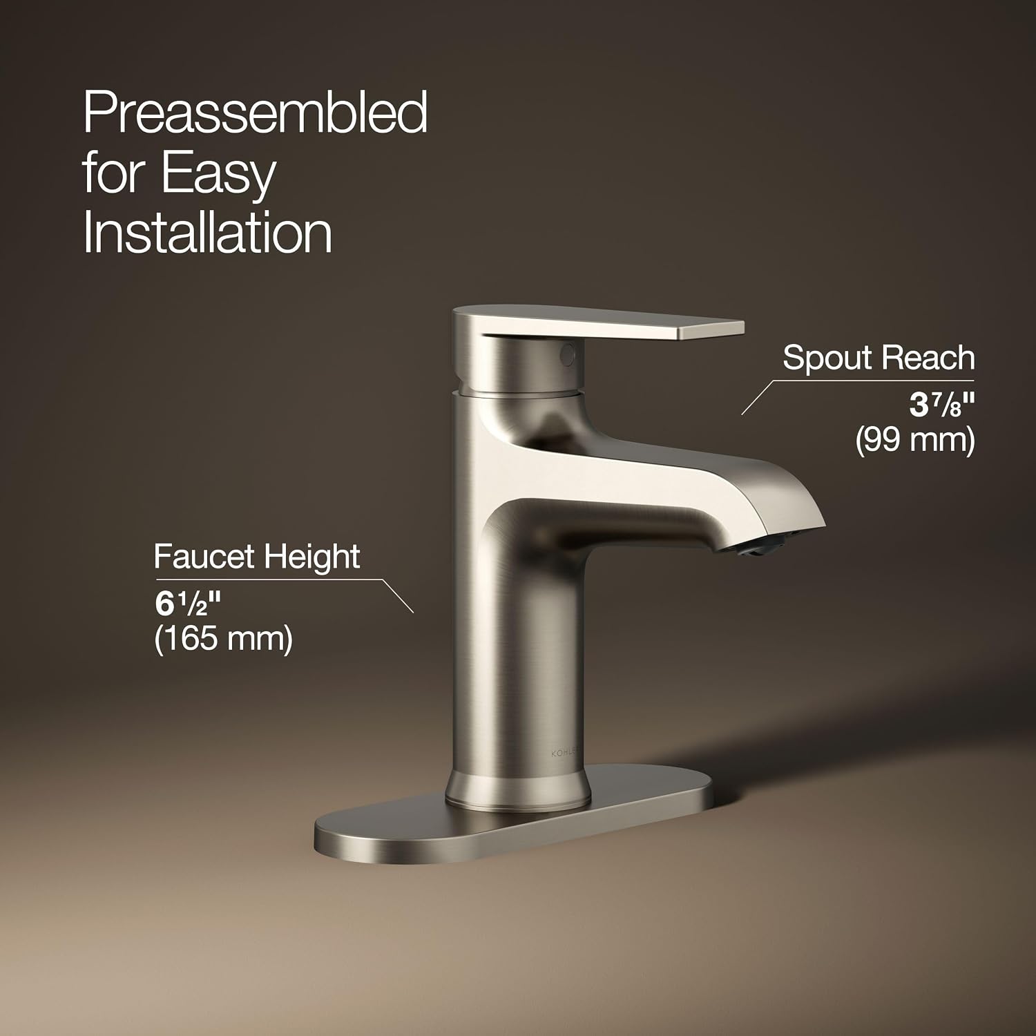 Kohler 97061-4-BN Hint® Single-Handle Bathroom Sink Faucet, 1.2 gpm, Vibrant Brushed Nickel