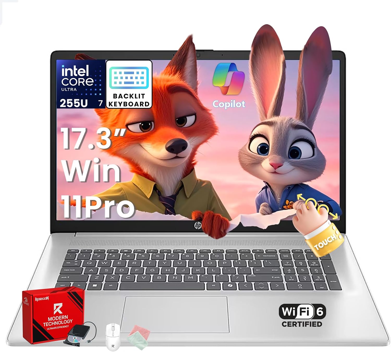 HP 17-inch Touchscreen Business Laptop - Intel Ultra 7 255U(up to 5.2 GHz), Ai Copilot, 17.3' Anti-Glare HD+, Backlit KB, Fingerprint, Win 11 Pro, Wi-Fi 6, w/Accessory(64GB DDR5 RAM, 1TB SSD)