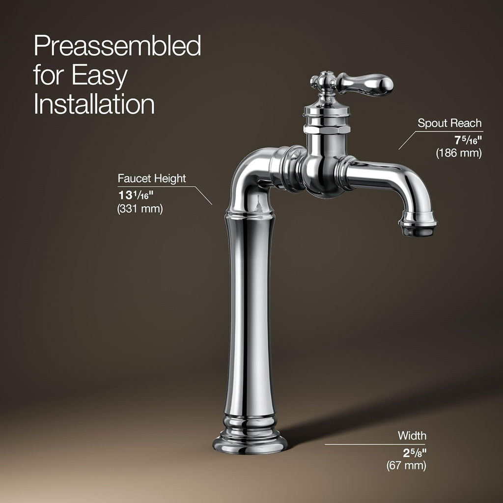 Kohler 72763-9M-CP Artifacts® Gentleman's® Single-Handle Bathroom Sink Faucet, 1.2 gpm, Polished Chrome