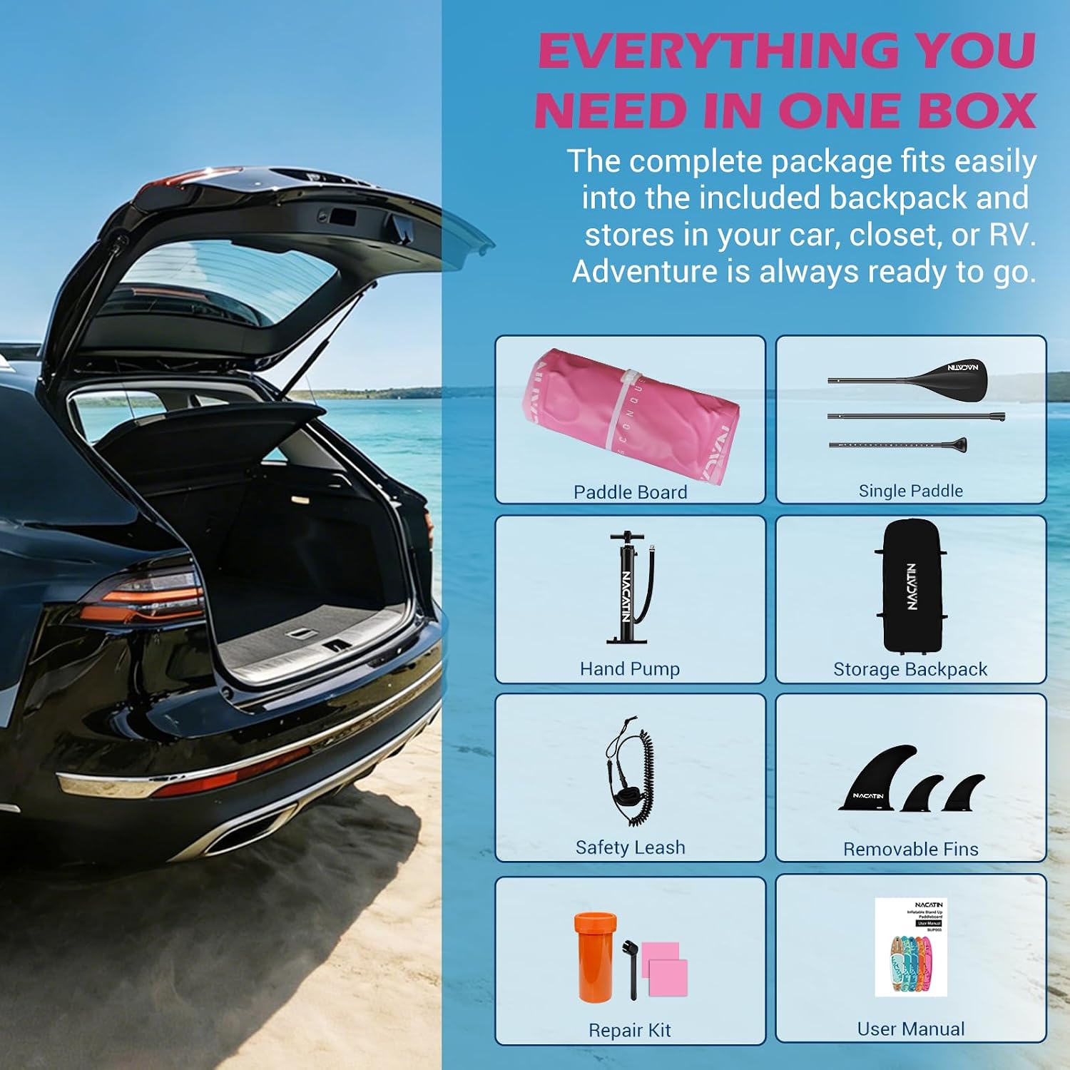 NACATIN Inflatable Stand Up Paddle Board,10'6'Upgrade Version Blow Up Paddle Boards for Adults with Premium SUP Accessories& Backpack,Adjustable Paddle,Camera Mount,Hand Pump, for Lake, River, Yoga