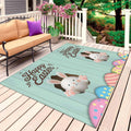 Green Easter Outdoor Rug for Patio/Deck/Porch, Non-Slip Large Area Rug 5 x 8 Ft, Spring Cartoon Bunny Colorful Eggs Wood Grain Indoor Outdoor Rugs Washable Area Rugs, Camping Rug Carpet Runner