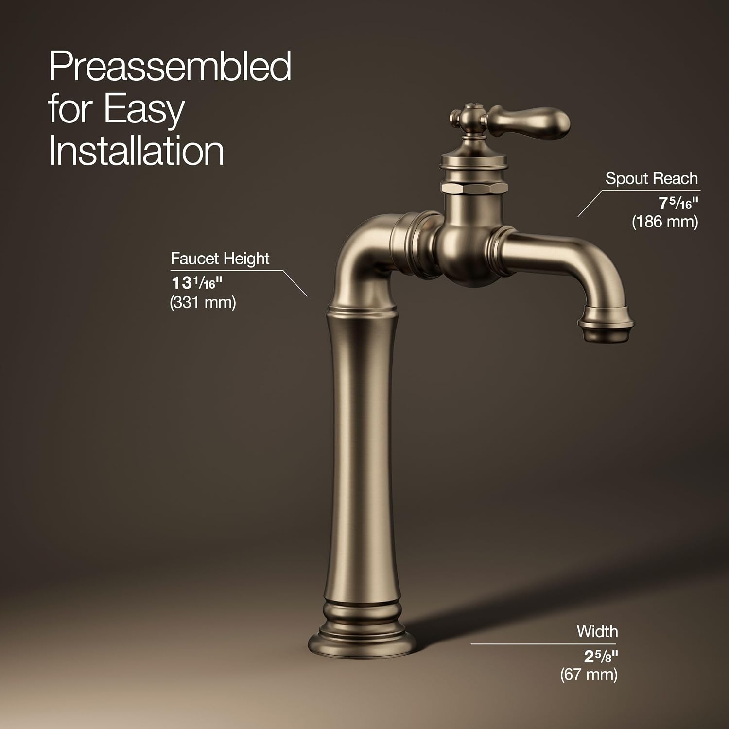 Kohler 72763-9M-BV Artifacts® Gentleman's® Single-Handle Bathroom Sink Faucet, 1.2 gpm, Vibrant Brushed Bronze