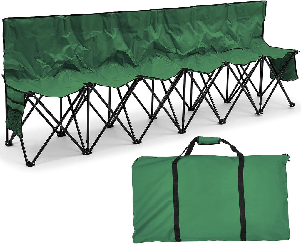 Kigley 6 Seats Folding Soccer Bench Chair Portable Team Sports Sideline Bench for Football Camp Travel Events Outdoor Seating with Storage Bag (Green)