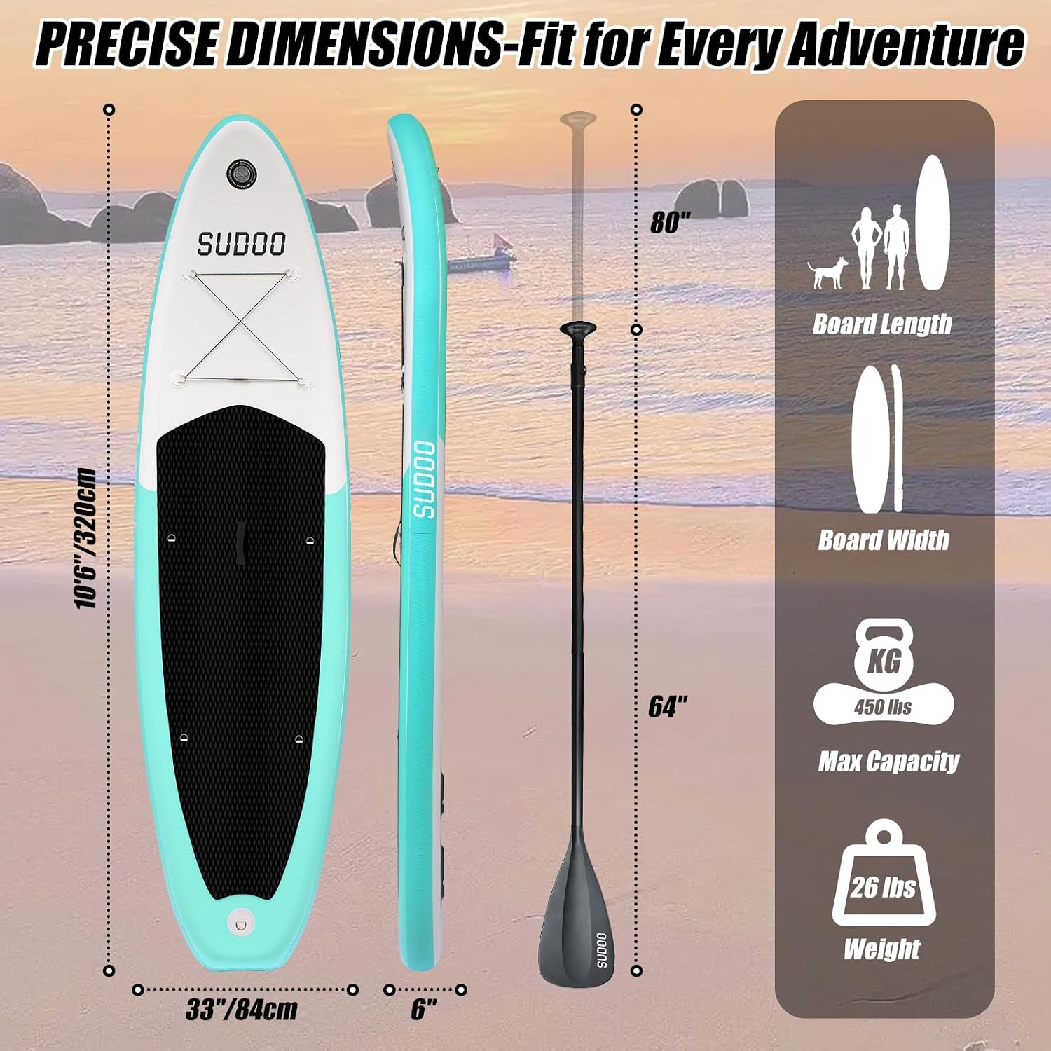 SUDOO Inflatable Stand Up Paddle Board 10'/ 10'6' SUP with 450LB Weight Capacity Adjustable Paddle Wide Stable Non Slip EVA Deck Complete Accessories for Adults Beginners Youth Outdoor Water Sports